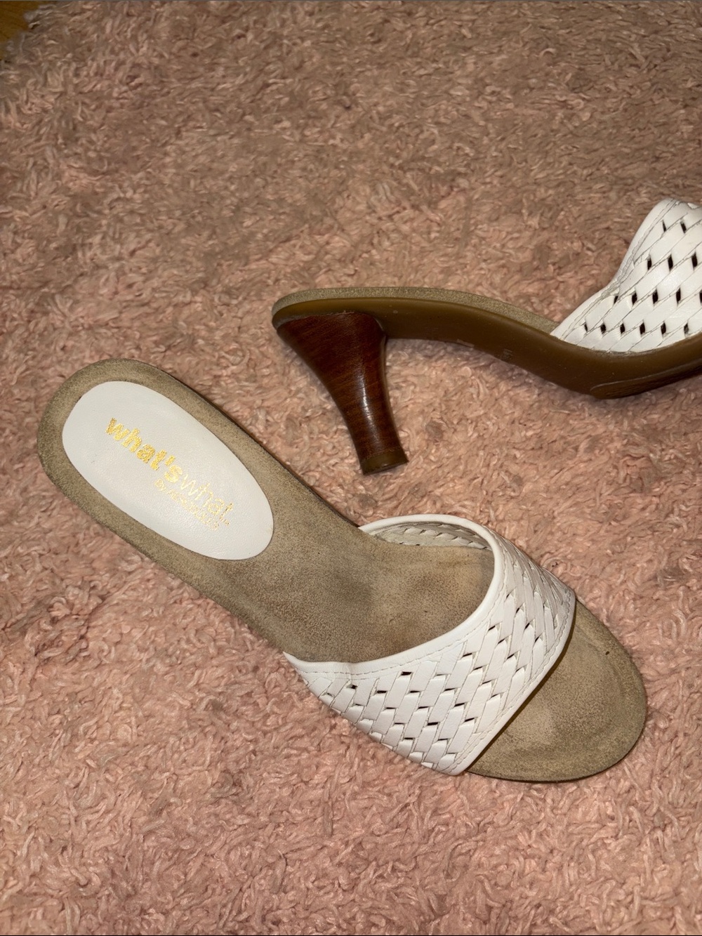 What’s What by Aerosoles Woven Leather Mule Slide Stacked wood 3” heel sandal 7M
